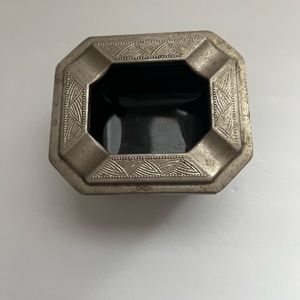Rare Black Amythest Footed Ashtray "slide-out Metal Top